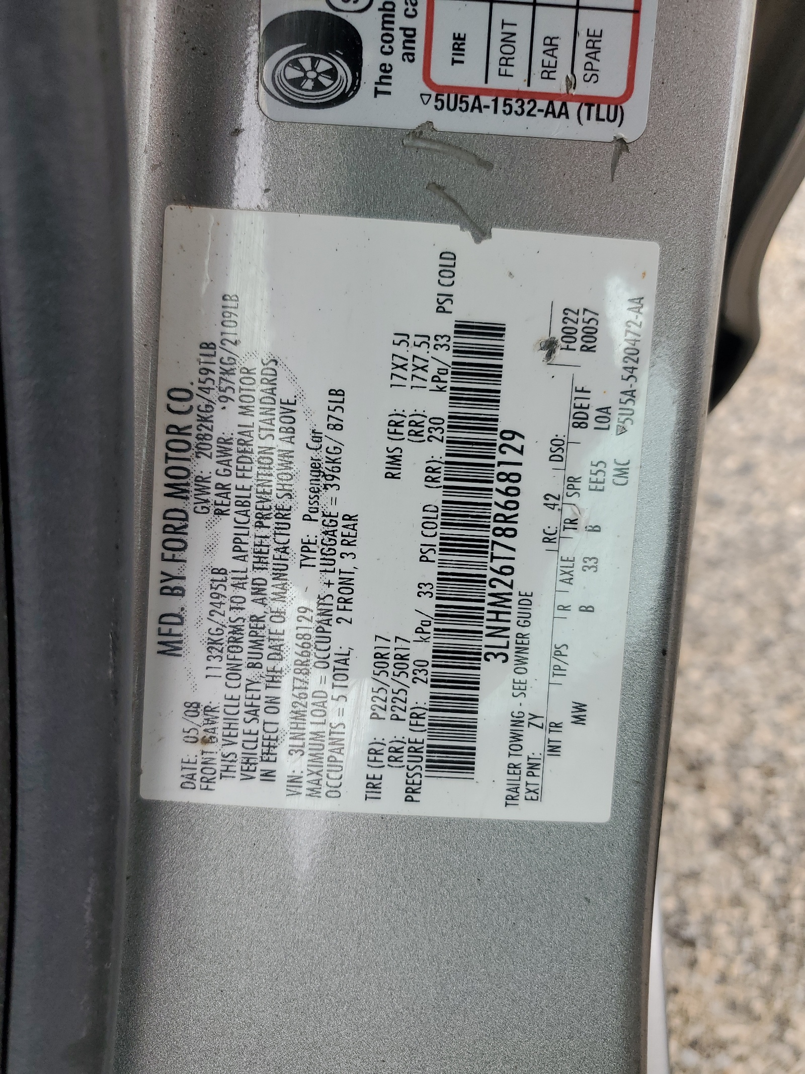 3LNHM26T78R668129 2008 Lincoln Mkz