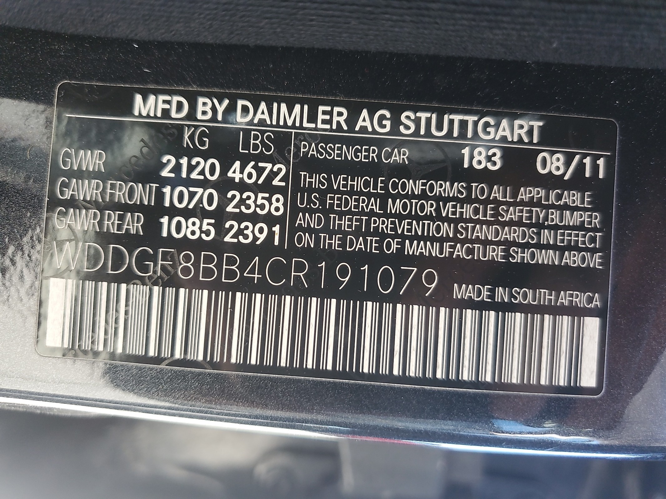 WDDGF8BB4CR191079 2012 Mercedes-Benz C 300 4Matic