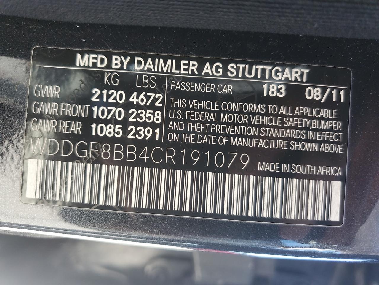 2012 Mercedes-Benz C 300 4Matic VIN: WDDGF8BB4CR191079 Lot: 61953824