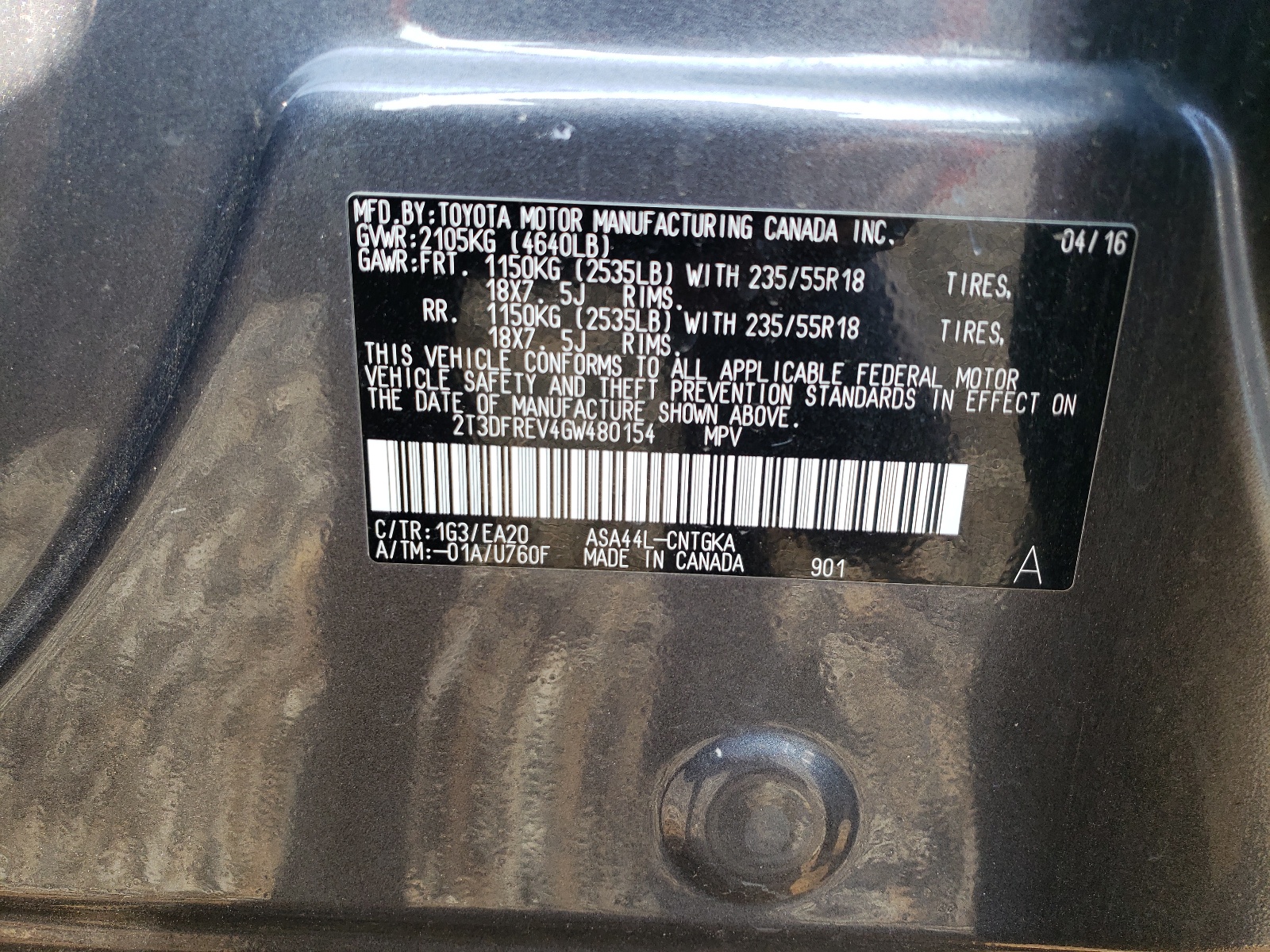 2T3DFREV4GW480154 2016 Toyota Rav4 Limited