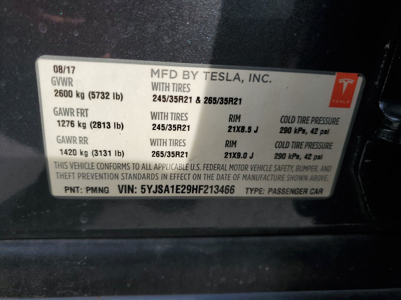 5YJSA1E29HF213466 2017 Tesla Model S