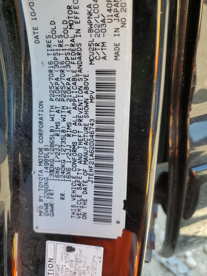 2002 Toyota Highlander Limited VIN: JTEHF21A620046743 Lot: 65278574