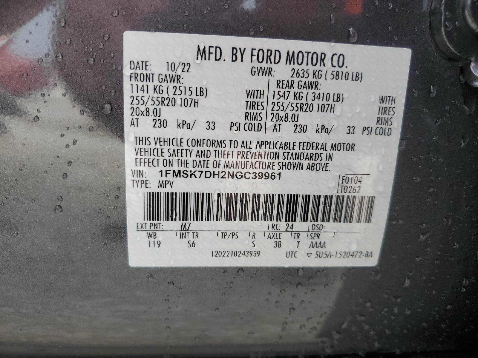 1FMSK7DH2NGC39961 2022 Ford Explorer Xlt