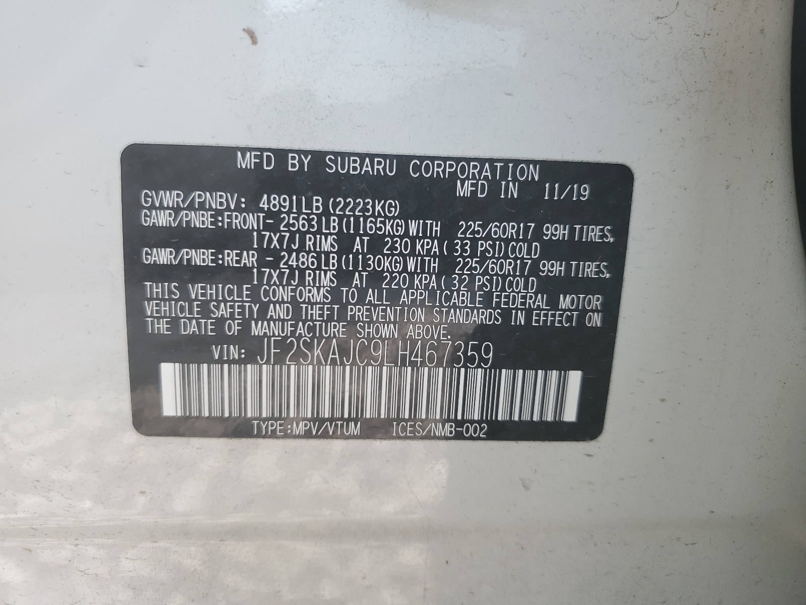 JF2SKAJC9LH467359 2020 Subaru Forester Premium