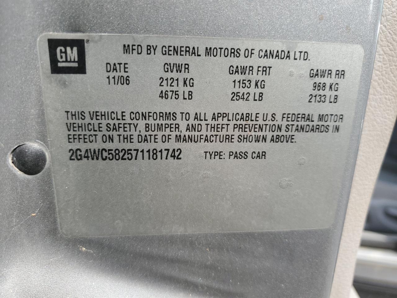 2007 Buick Lacrosse Cx VIN: 2G4WC582571181742 Lot: 63092674