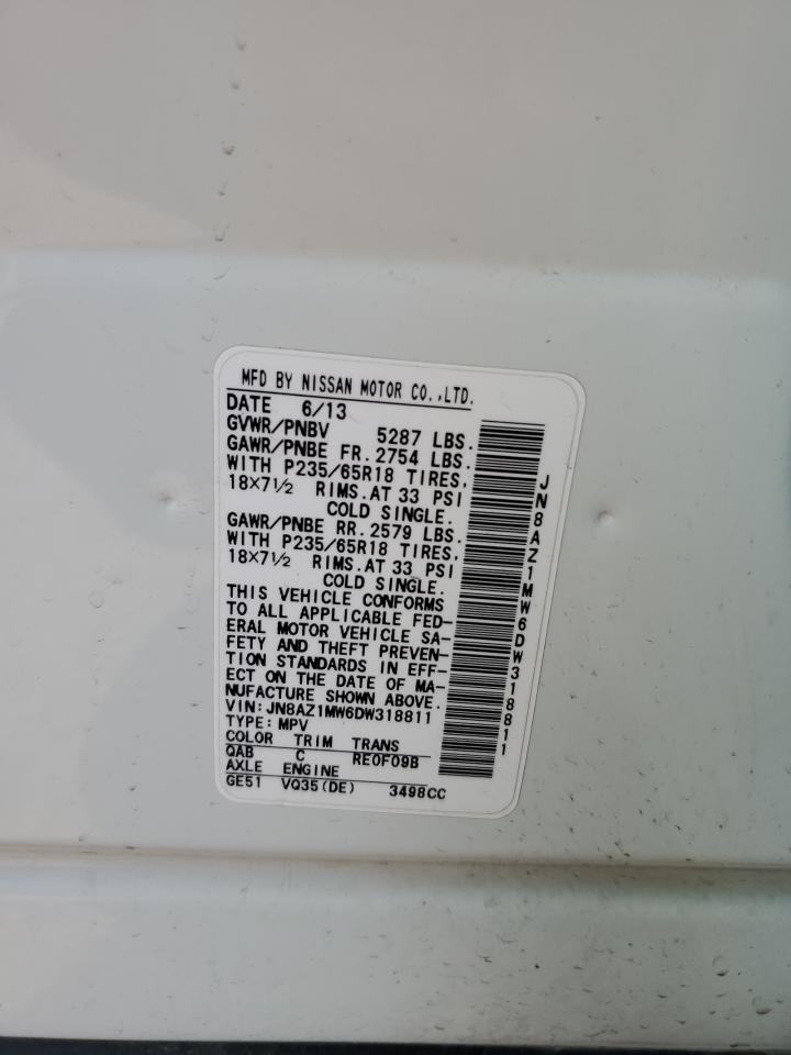 2013 Nissan Murano S VIN: JN8AZ1MW6DW318811 Lot: 64355534