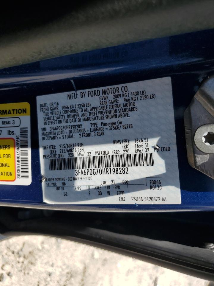 2017 Ford Fusion S VIN: 3FA6P0G70HR198282 Lot: 61672104