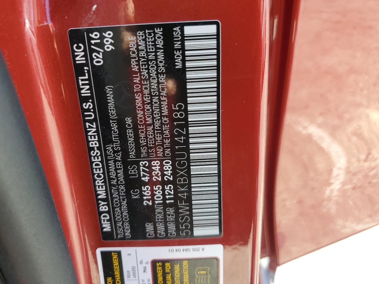 2016 Mercedes-Benz C 300 4Matic VIN: 55SWF4KBXGU142185 Lot: 63658534