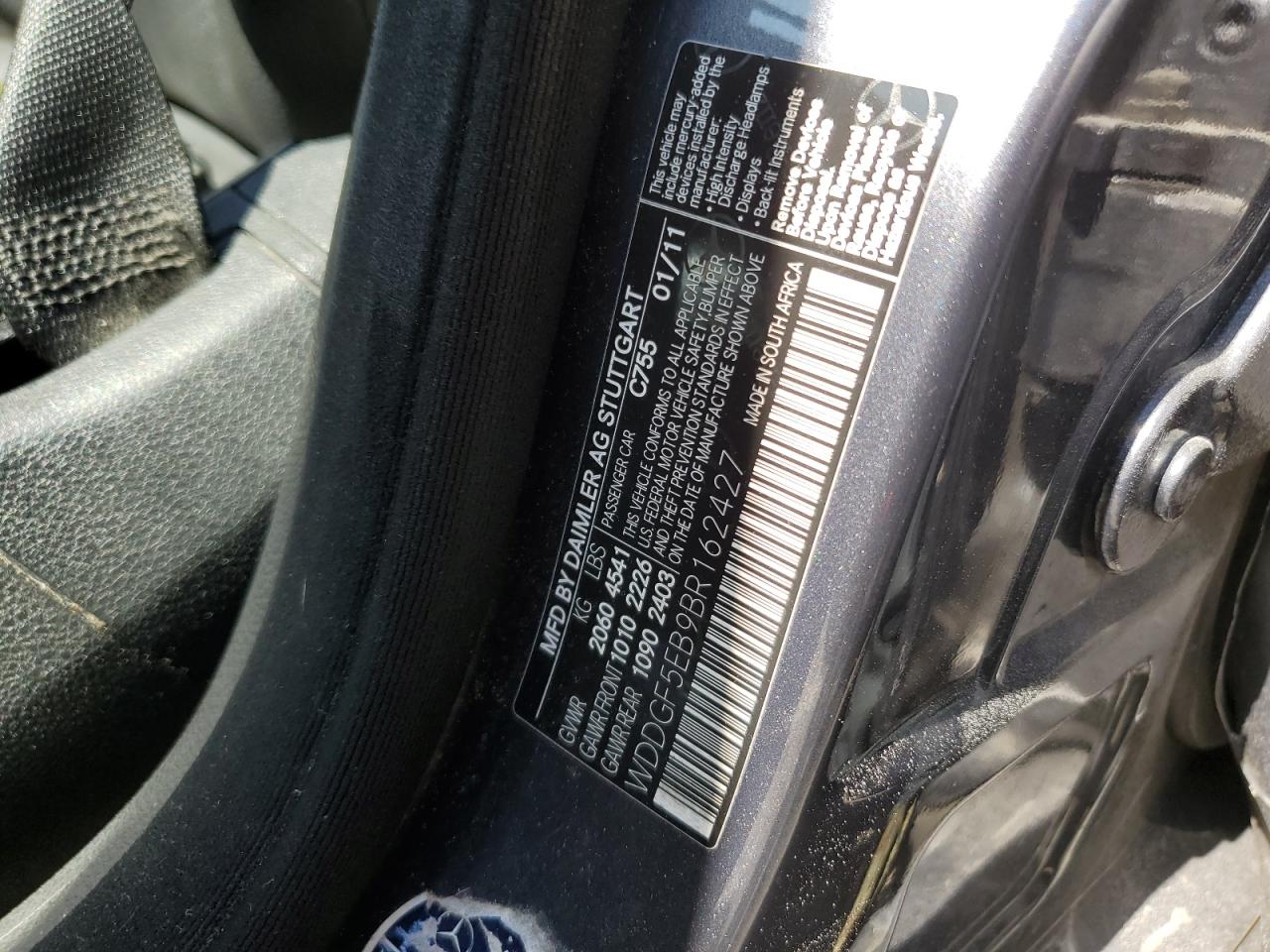 2011 Mercedes-Benz C 300 VIN: WDDGF5EB9BR162427 Lot: 61659044