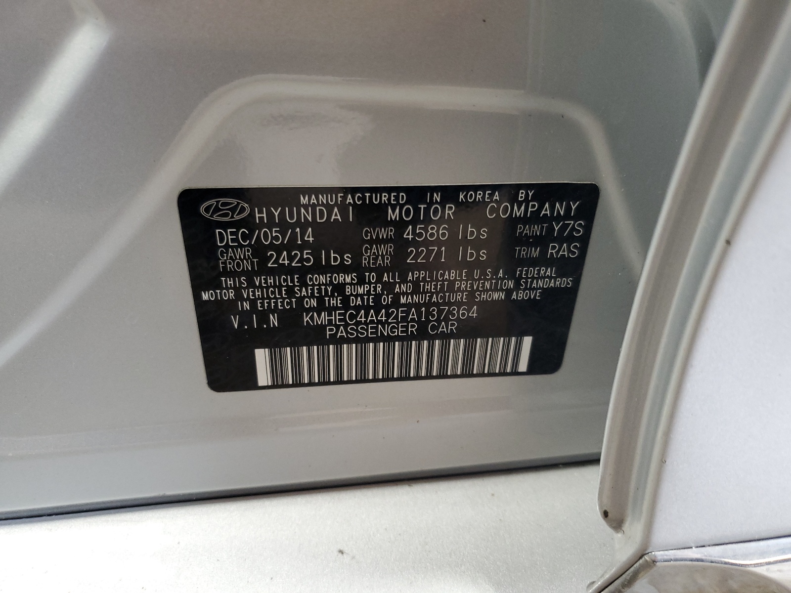 KMHEC4A42FA137364 2015 Hyundai Sonata Hybrid