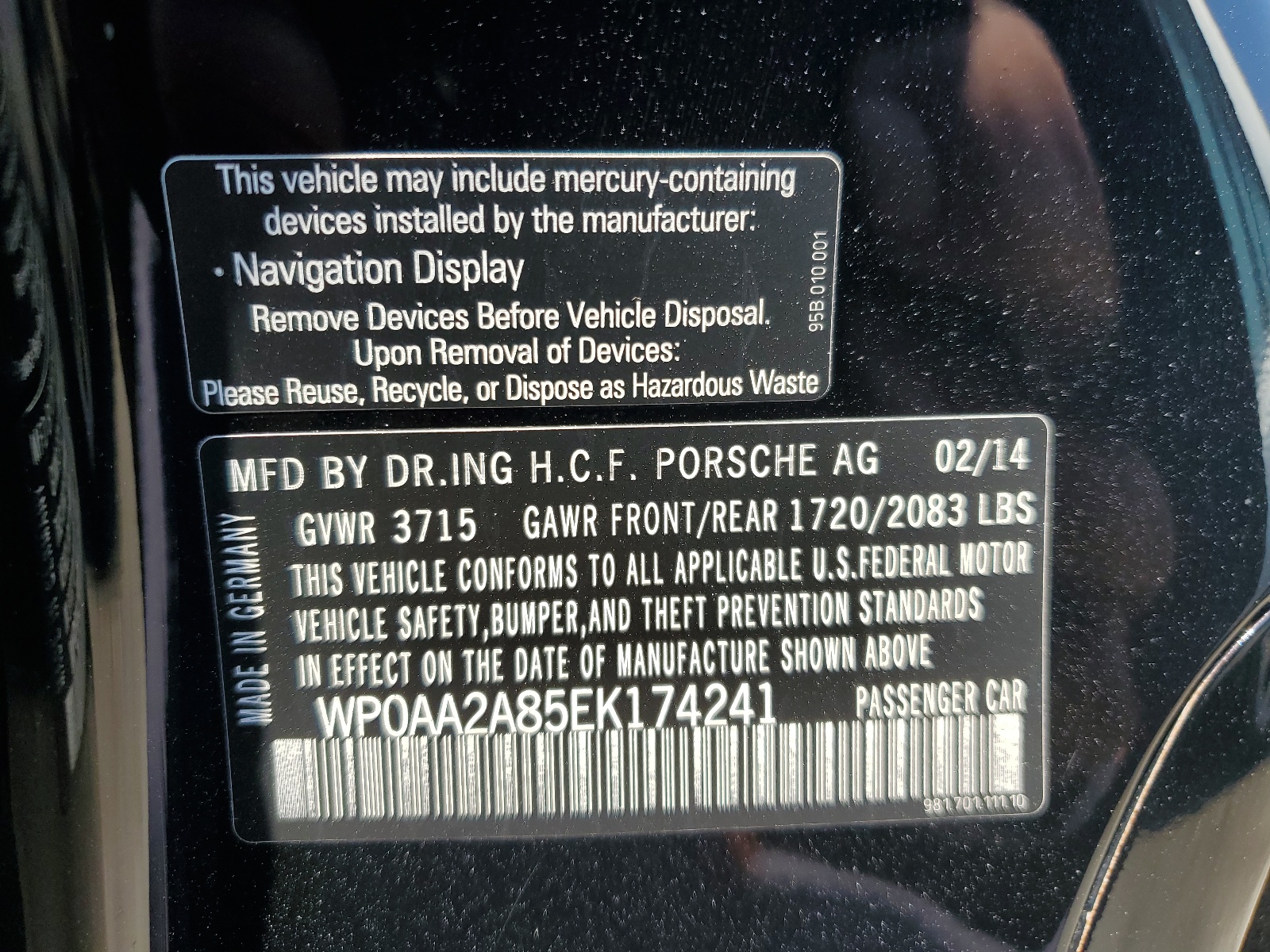 WP0AA2A85EK174241 2014 Porsche Cayman