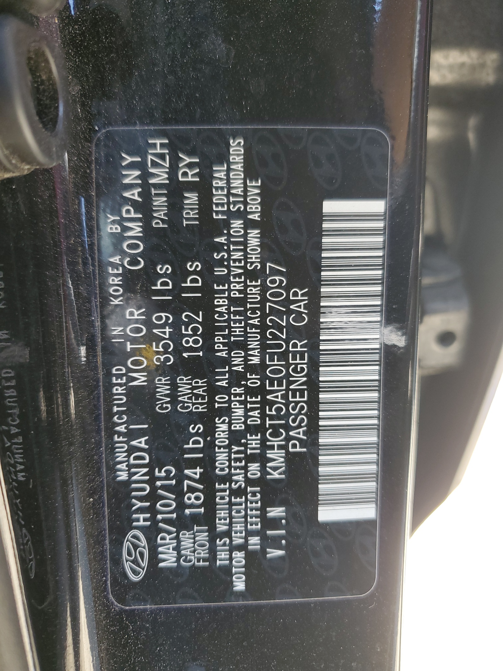 KMHCT5AE0FU227097 2015 Hyundai Accent Gs
