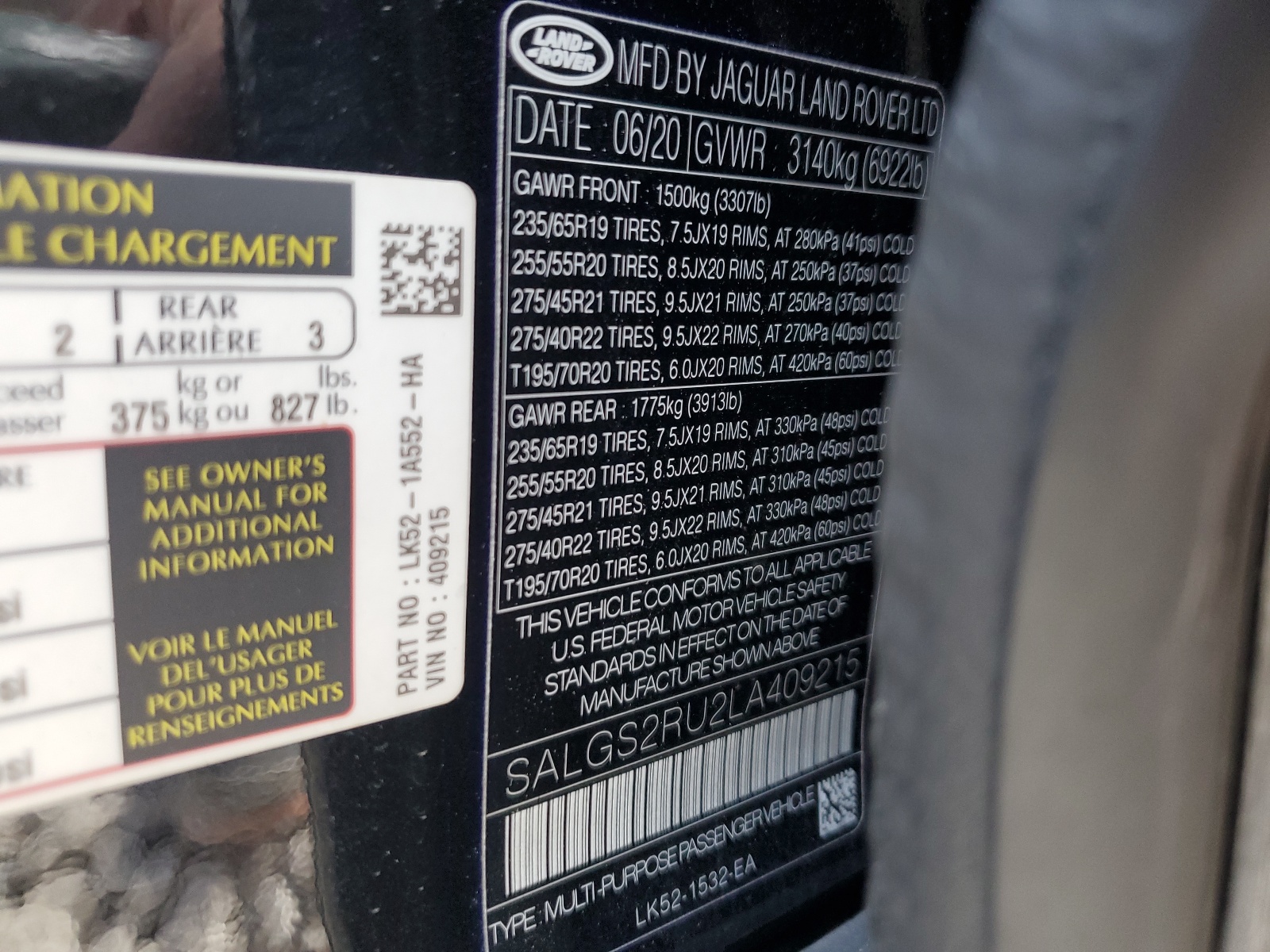 SALGS2RU2LA409215 2020 Land Rover Range Rover Hse