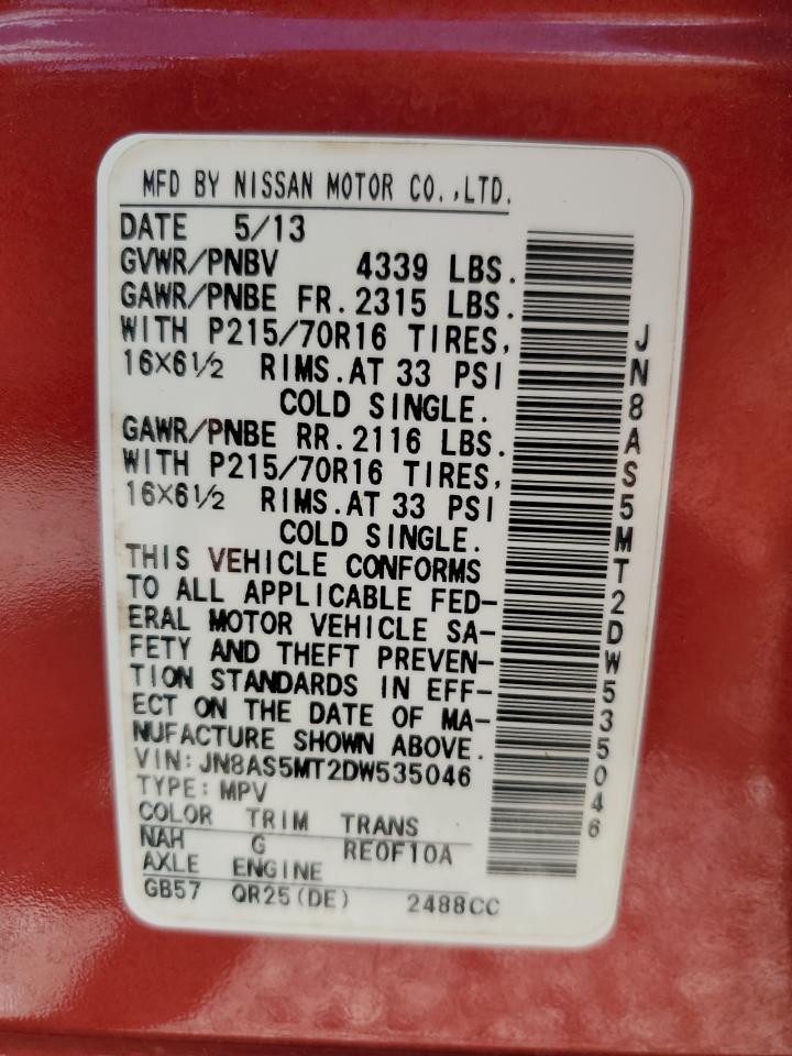 2013 Nissan Rogue S VIN: JN8AS5MT2DW535046 Lot: 64414654