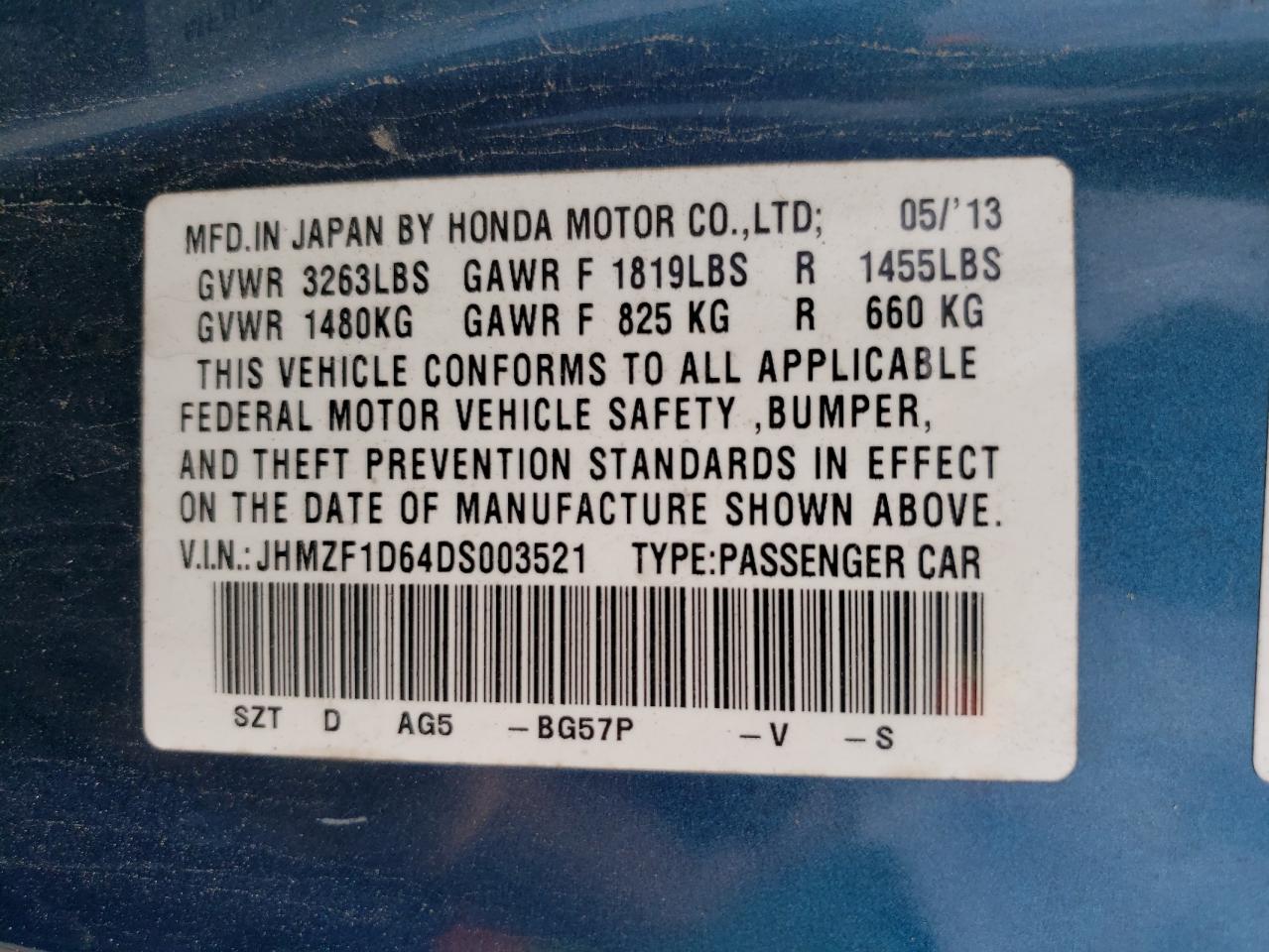 JHMZF1D64DS003521 2013 Honda Cr-Z Ex