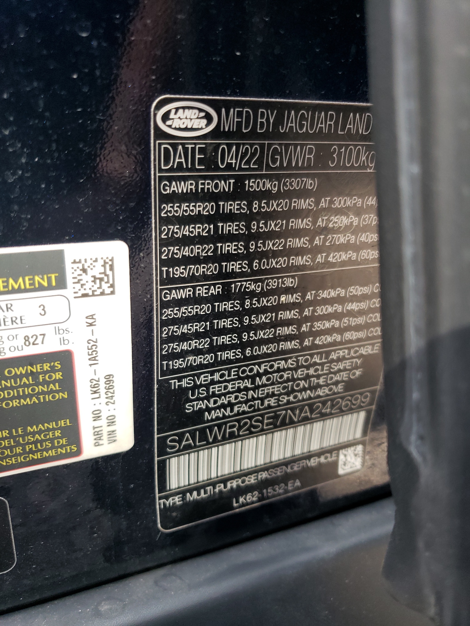 SALWR2SE7NA242699 2022 Land Rover Range Rover Sport Hse Dynamic