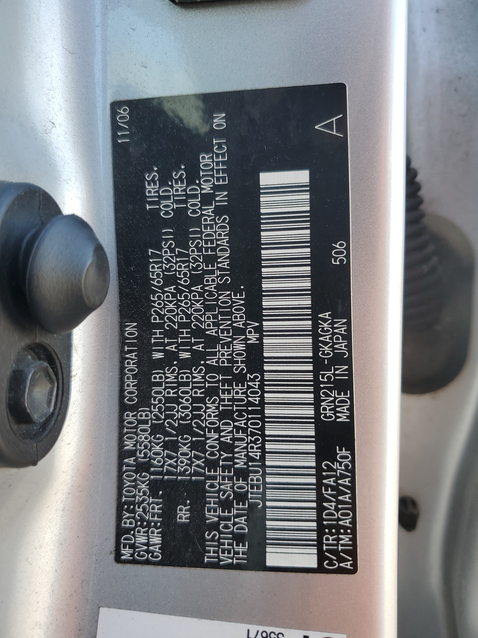 JTEBU14R370114043 2007 Toyota 4Runner Sr5