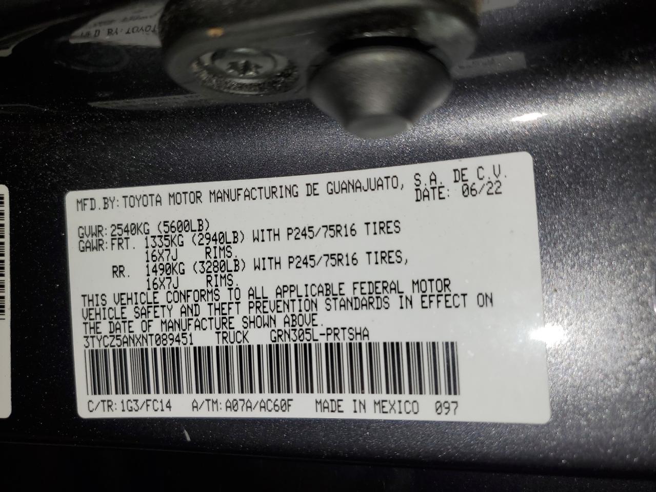 2022 Toyota Tacoma Double Cab VIN: 3TYCZ5ANXNT089451 Lot: 64953534
