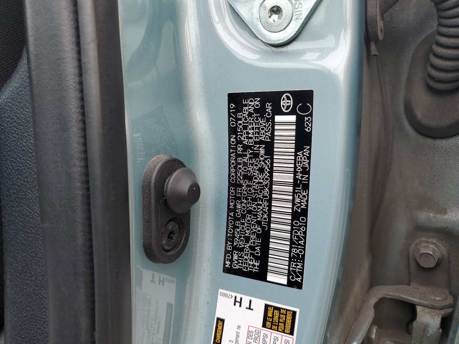 JTDKARFU8K3099561 2019 Toyota Prius