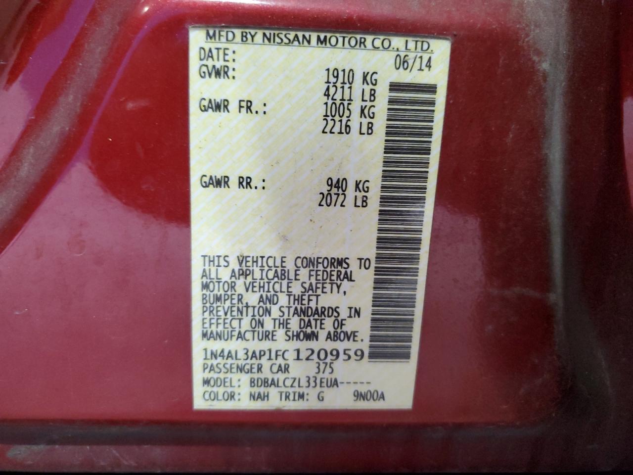 1N4AL3AP1FC120959 2015 Nissan Altima 2.5