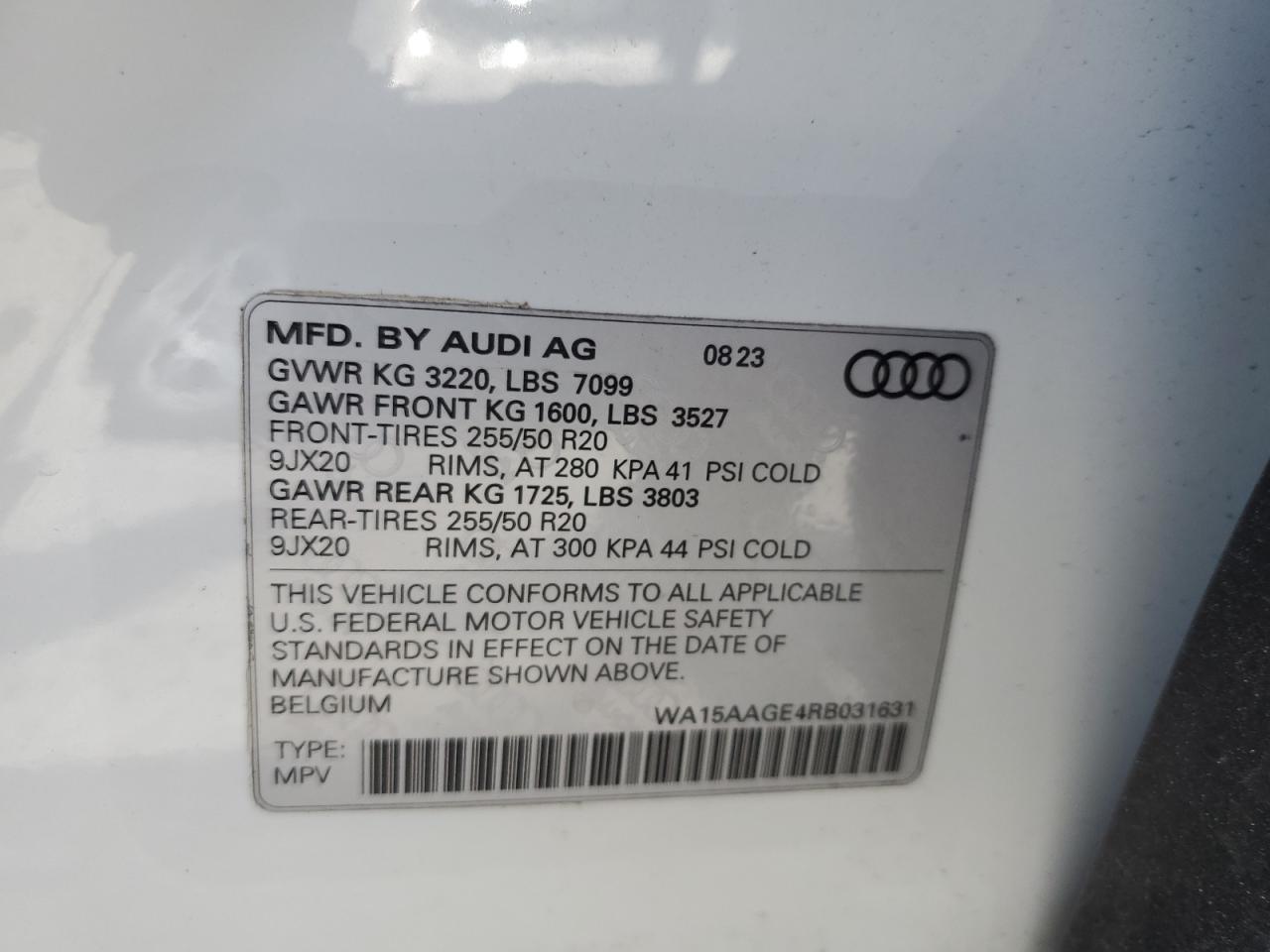 2024 Audi Q8 E-Tron Premium Plus VIN: WA15AAGE4RB031631 Lot: 61528934