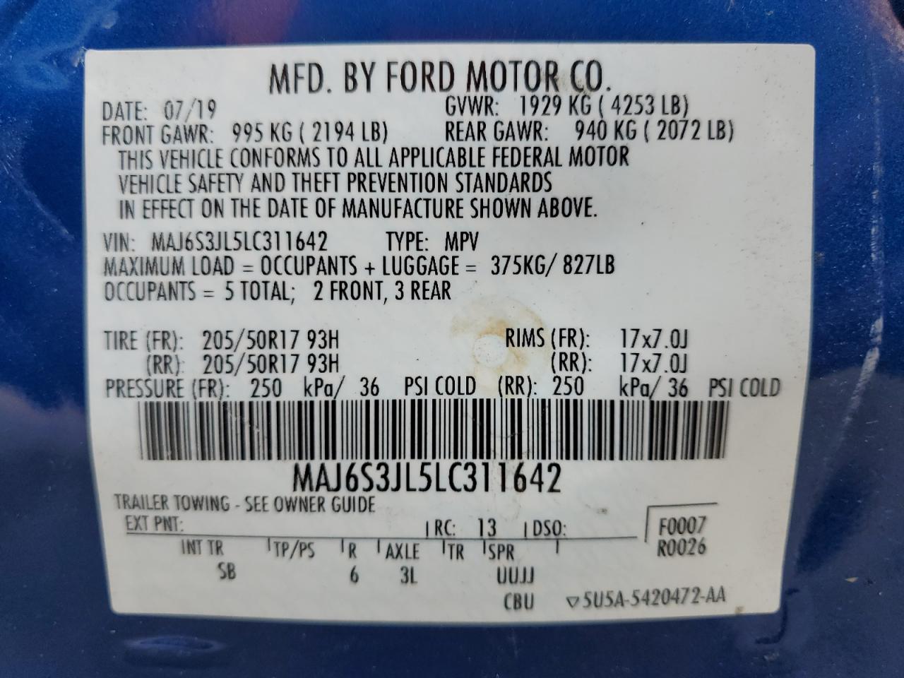 2020 Ford Ecosport Ses VIN: MAJ6S3JL5LC311642 Lot: 61612604