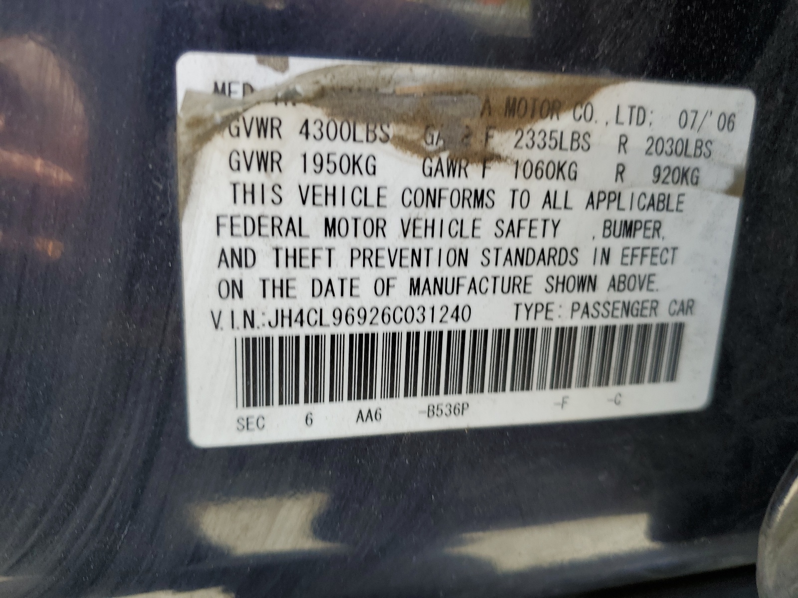 JH4CL96926C031240 2006 Acura Tsx