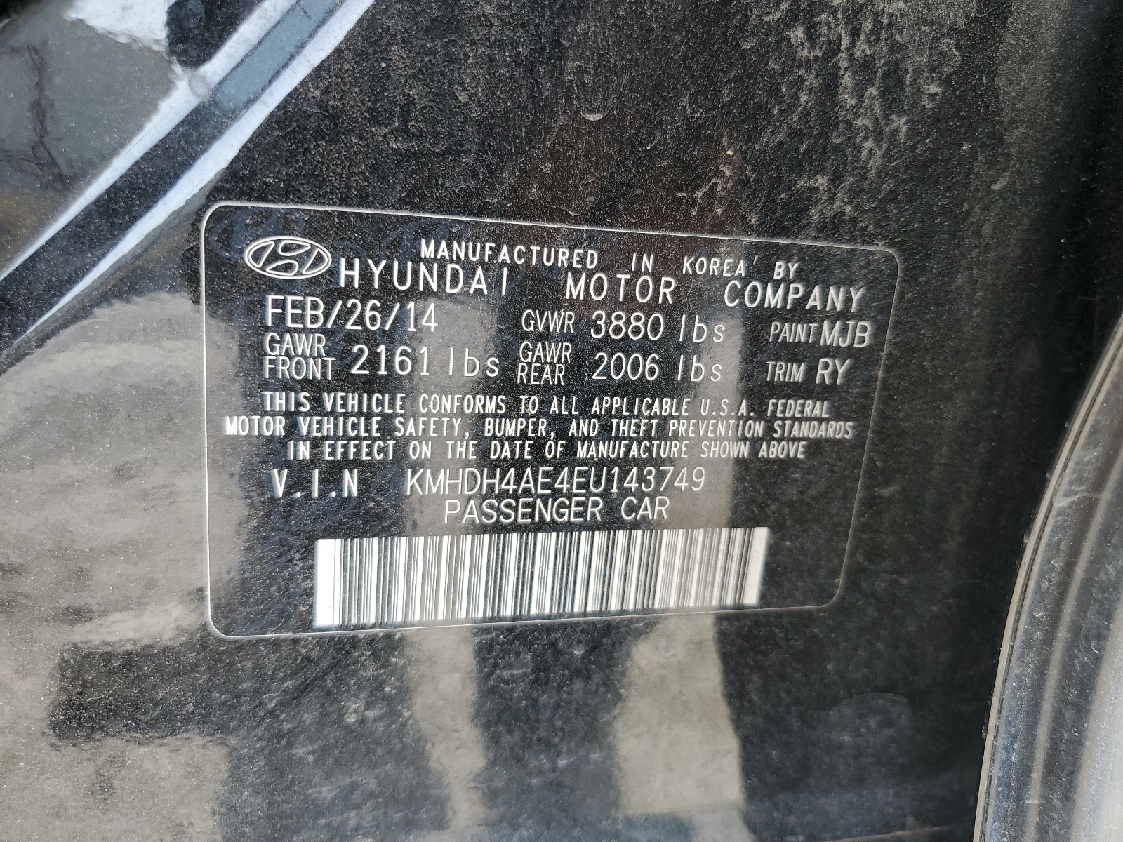 KMHDH4AE4EU143749 2014 Hyundai Elantra Se