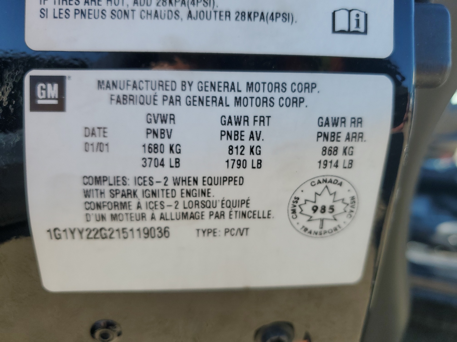 1G1YY22G215119036 2001 Chevrolet Corvette