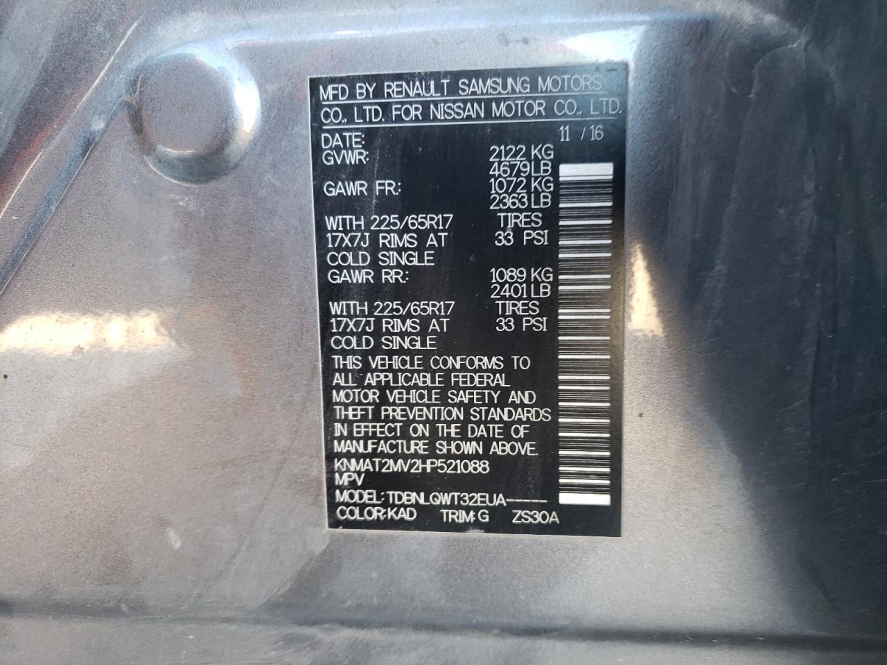 2017 Nissan Rogue S VIN: KNMAT2MV2HP521088 Lot: 62872634