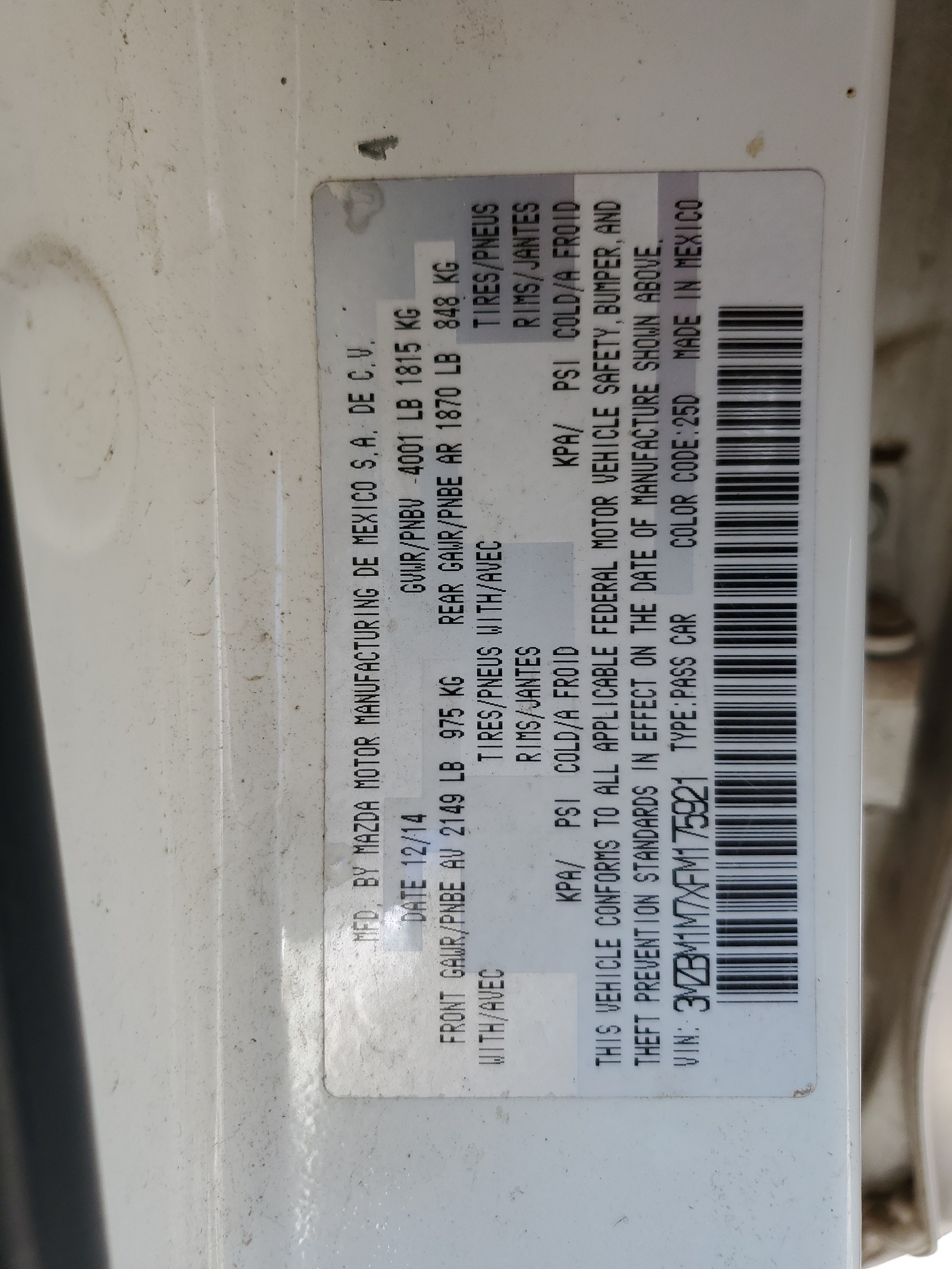 3MZBM1M7XFM175921 2015 Mazda 3 Grand Touring