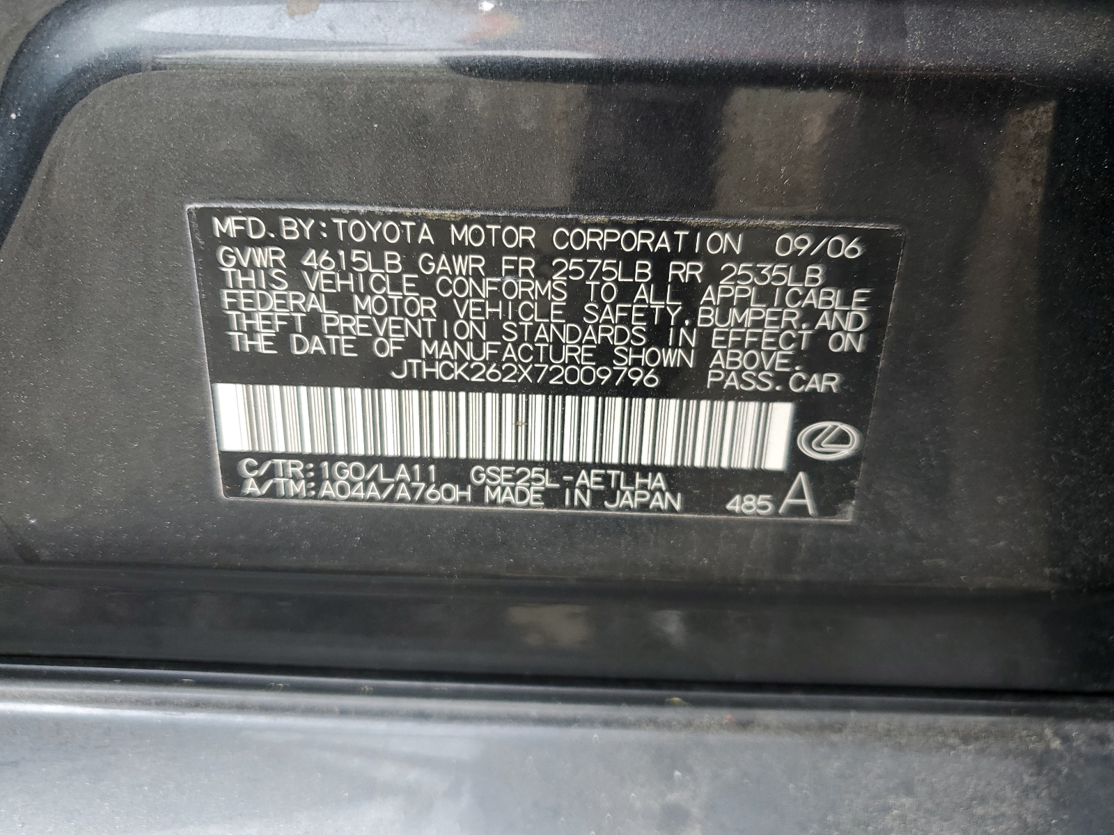 JTHCK262X72009796 2007 Lexus Is 250