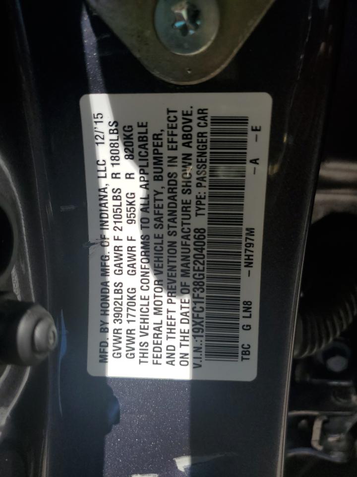 19XFC1F38GE204068 2016 Honda Civic Ex