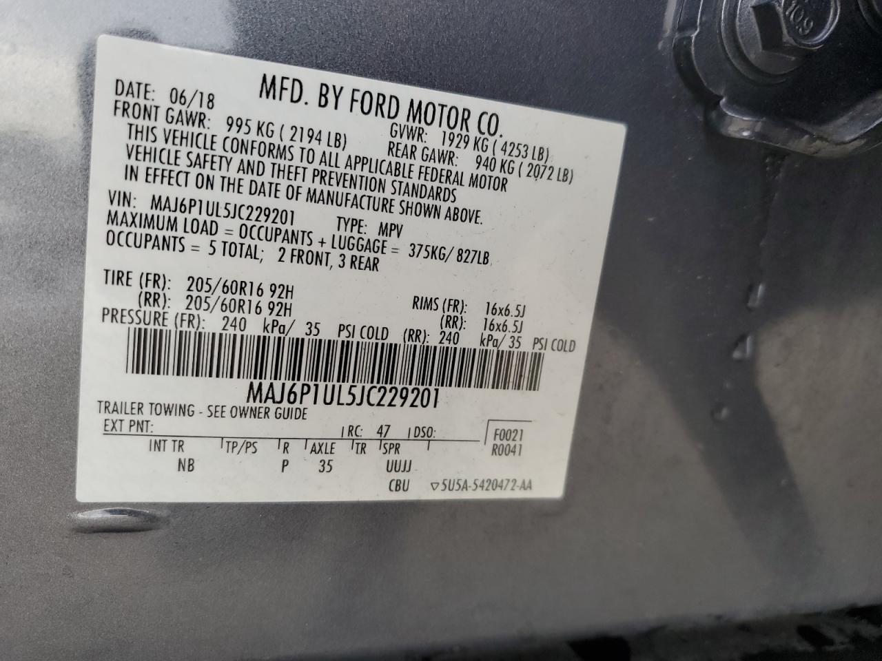 2018 Ford Ecosport Se VIN: MAJ6P1UL5JC229201 Lot: 64281994