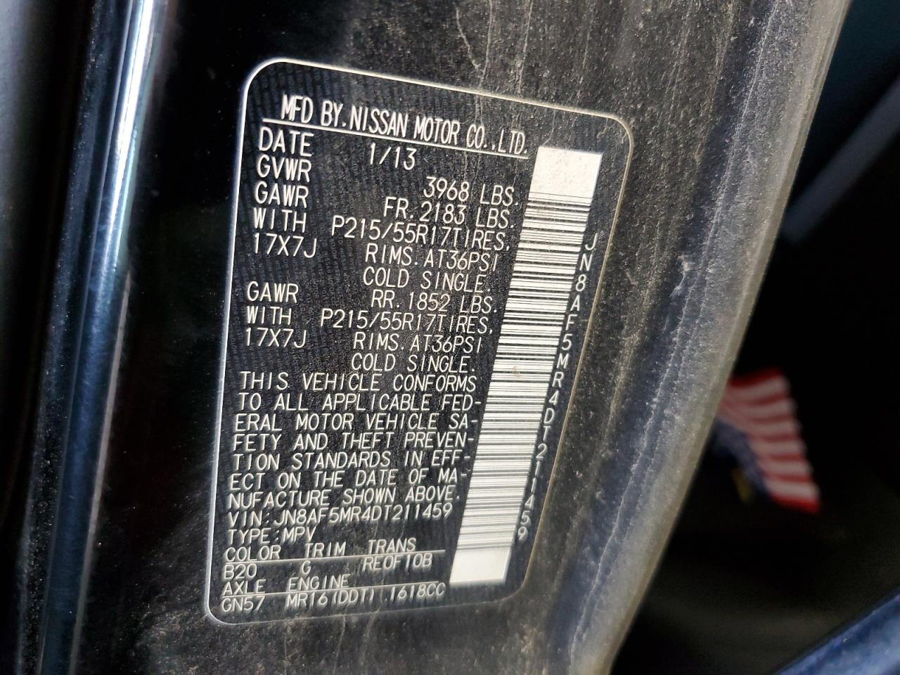 2013 Nissan Juke S VIN: JN8AF5MR4DT211459 Lot: 63133514