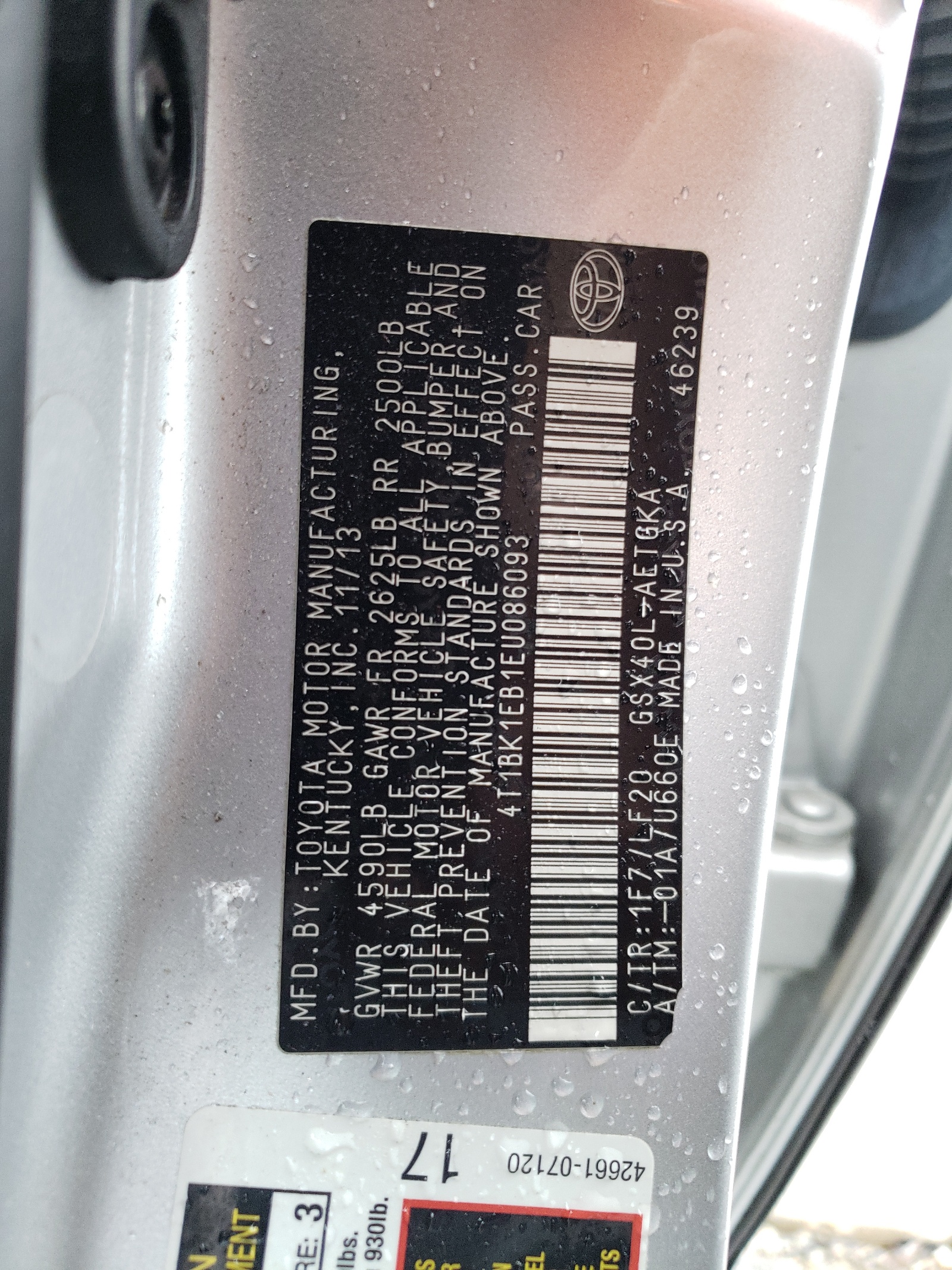 4T1BK1EB1EU086093 2014 Toyota Avalon Base