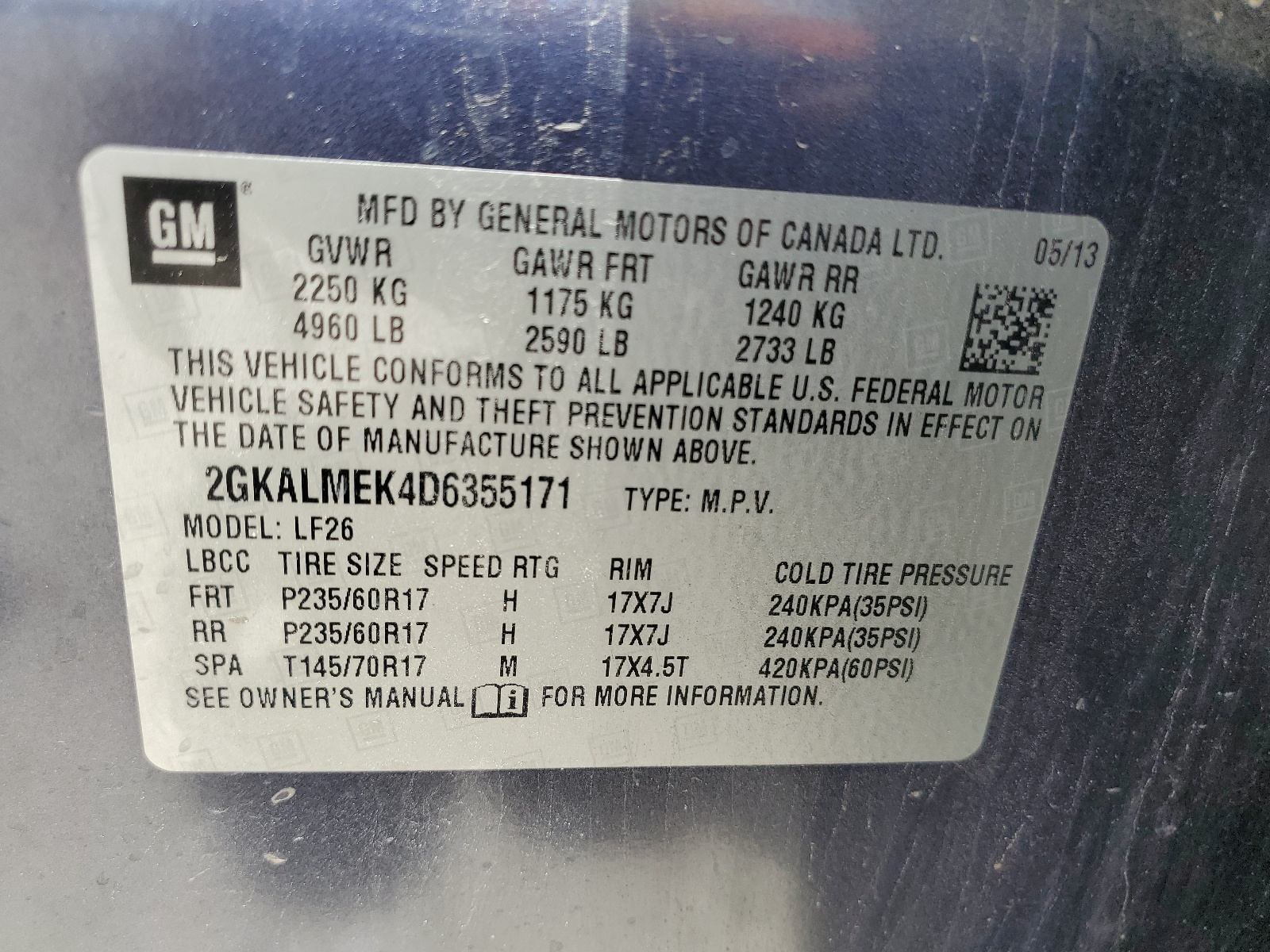 2GKALMEK4D6355171 2013 GMC Terrain Sle