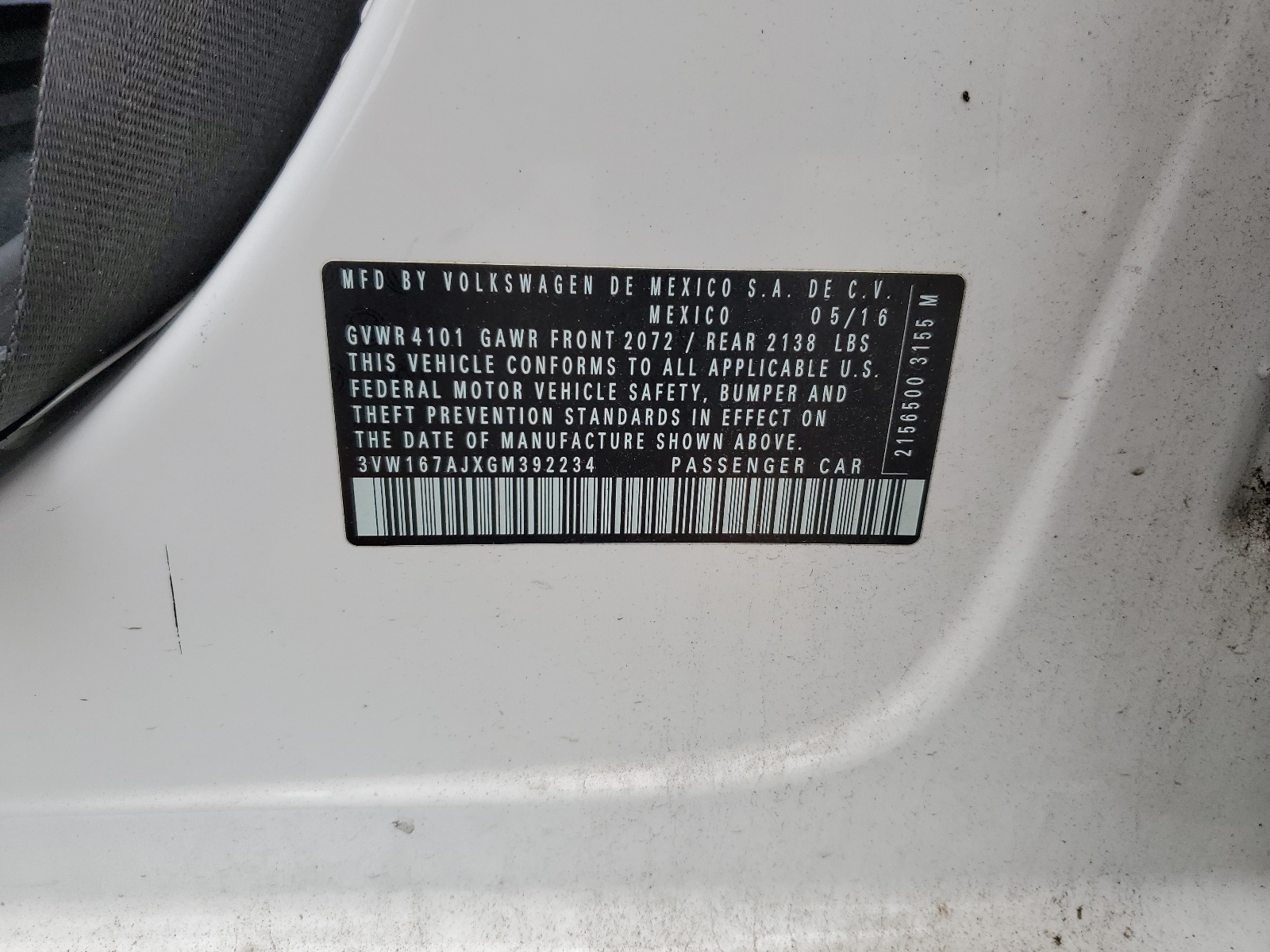 3VW167AJXGM392234 2016 Volkswagen Jetta S