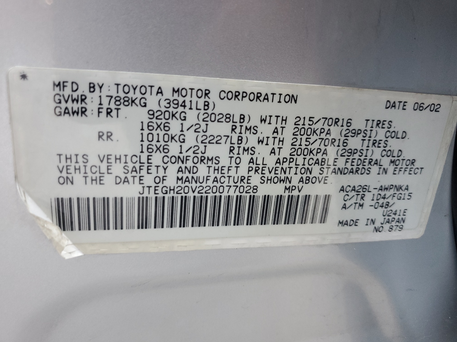 JTEGH20V220077028 2002 Toyota Rav4