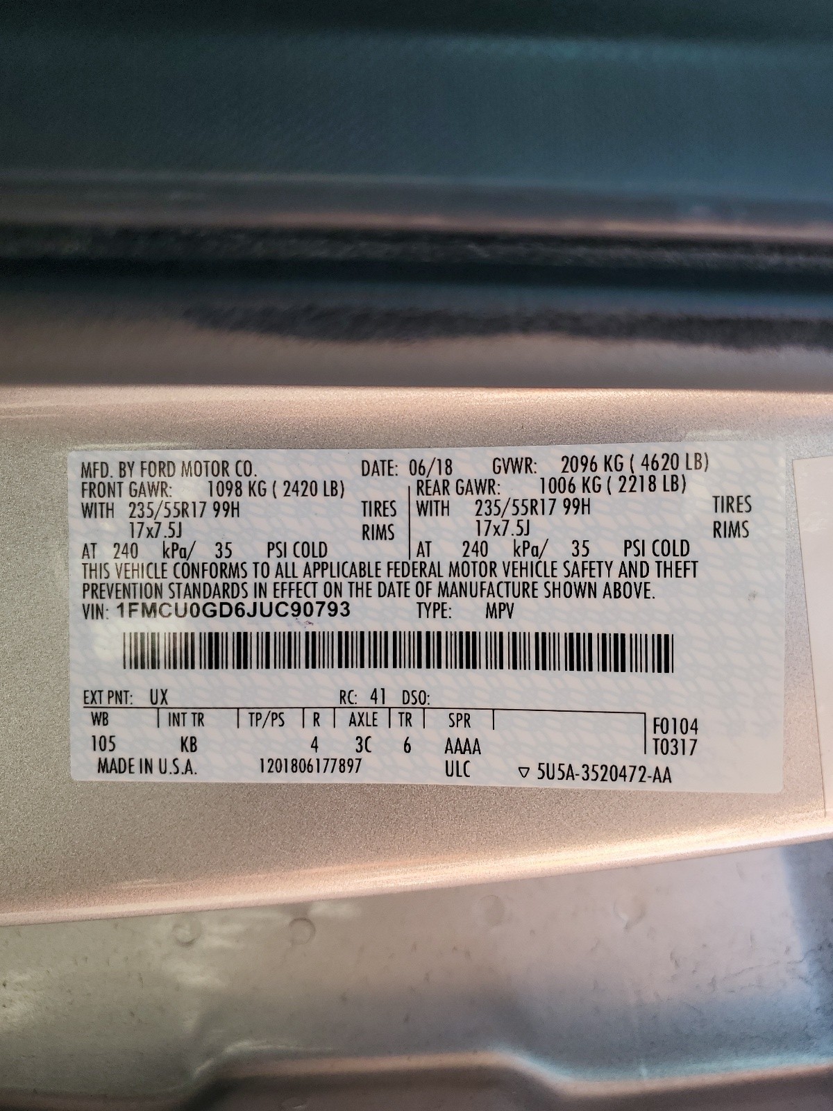 1FMCU0GD6JUC90793 2018 Ford Escape Se