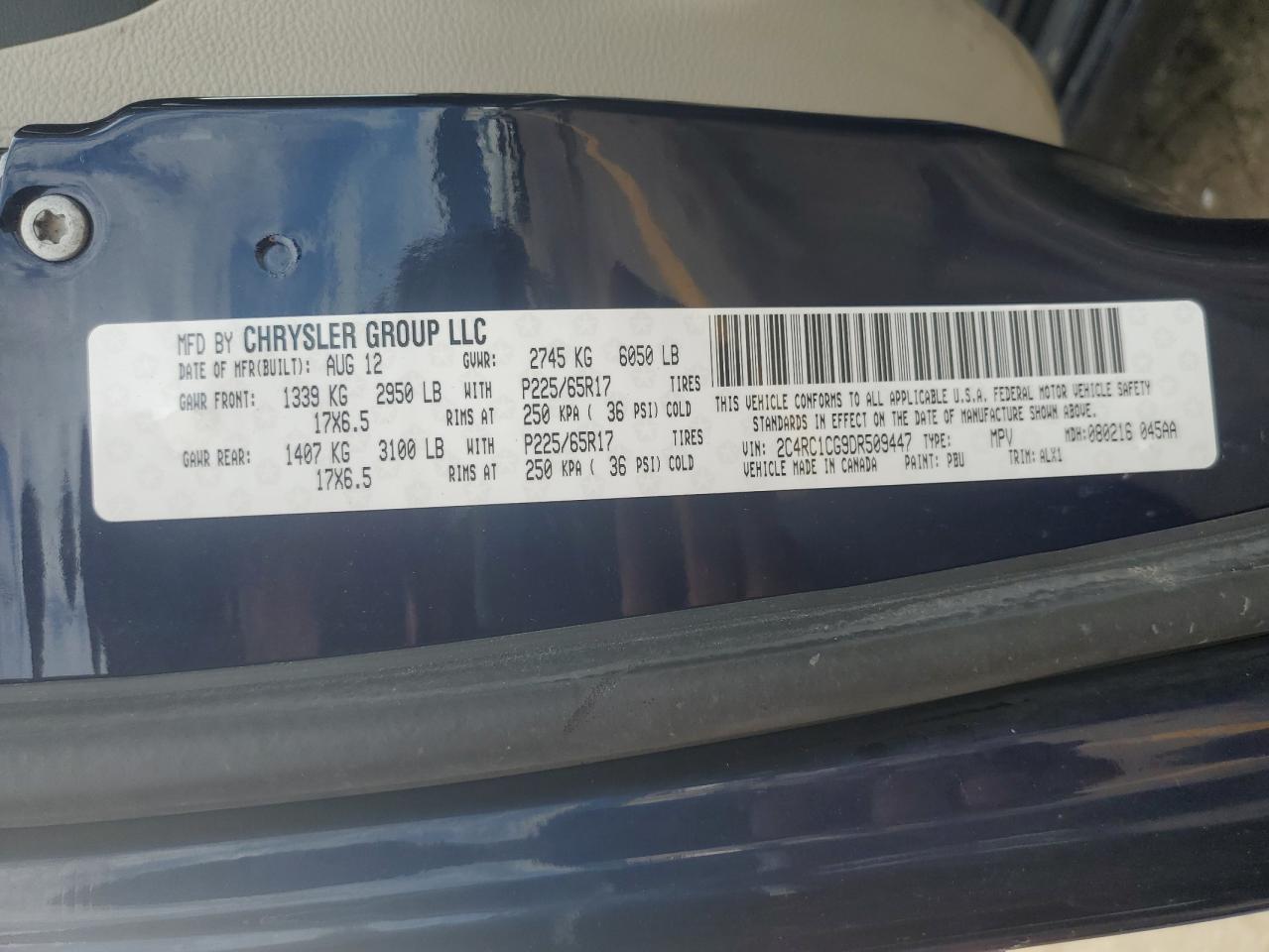 2013 Chrysler Town & Country Touring L VIN: 2C4RC1CG9DR509447 Lot: 61280314