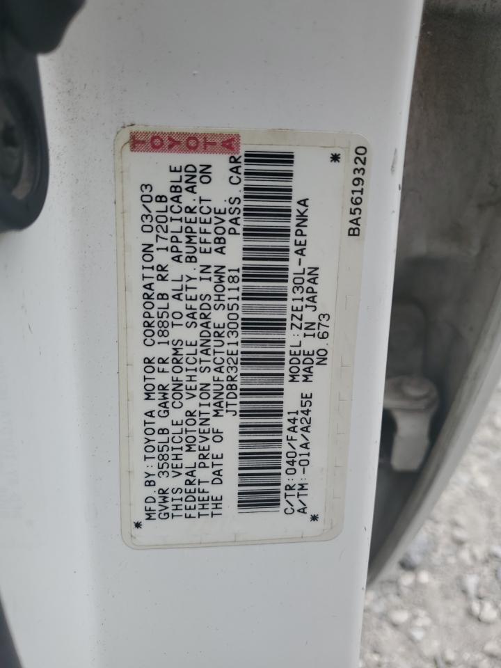 2003 Toyota Corolla Ce VIN: JTDBR32E130051181 Lot: 62729304