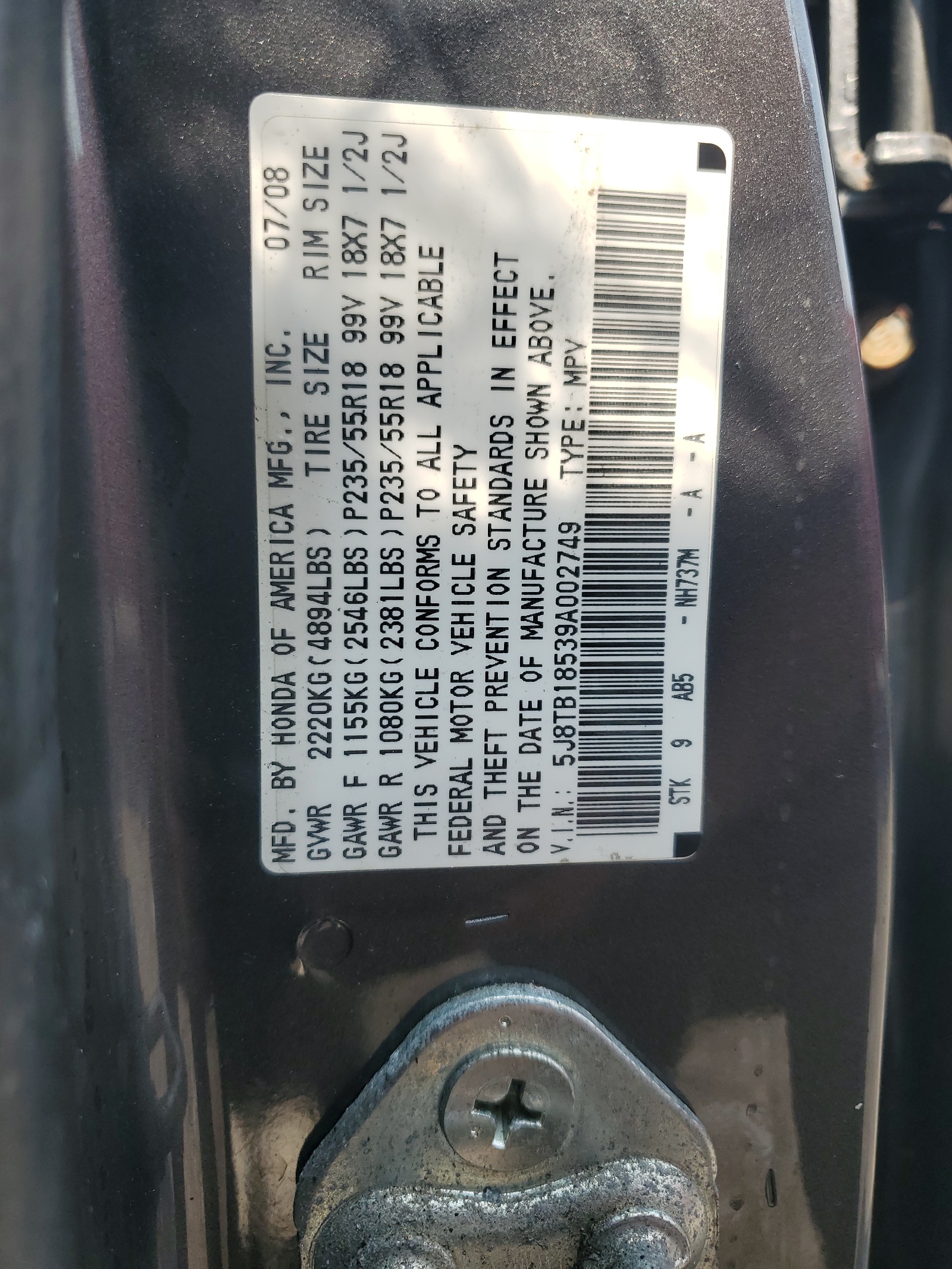 5J8TB18539A002749 2009 Acura Rdx Technology