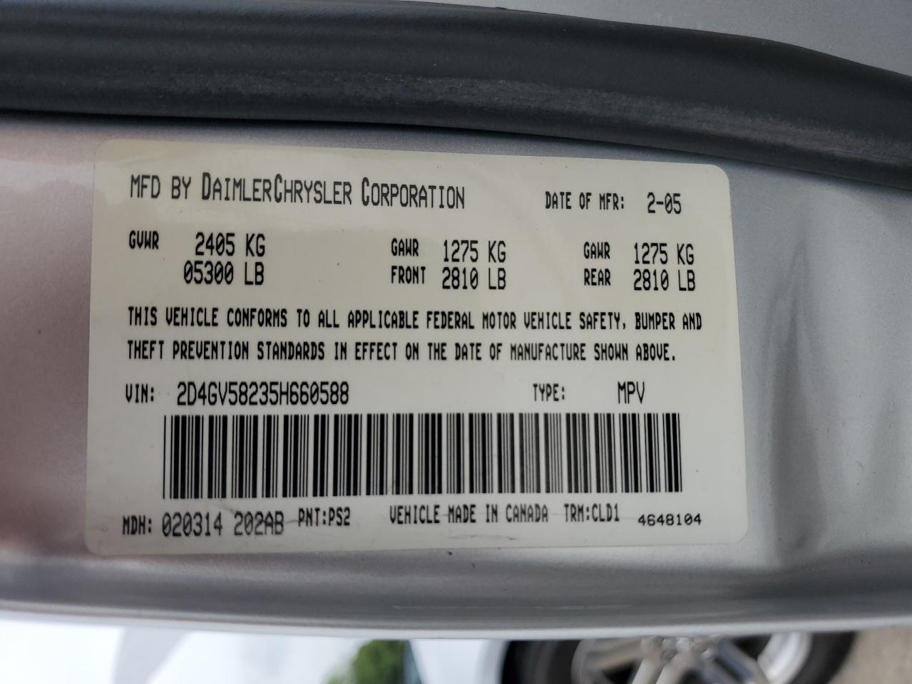 2005 Dodge Magnum R/T VIN: 2D4GV58235H660588 Lot: 64623484