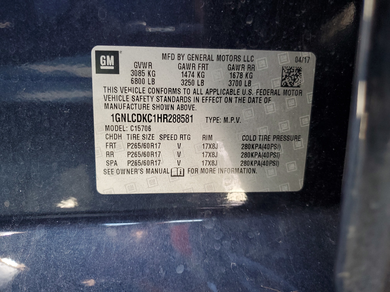 1GNLCDKC1HR288581 2017 Chevrolet Tahoe Police