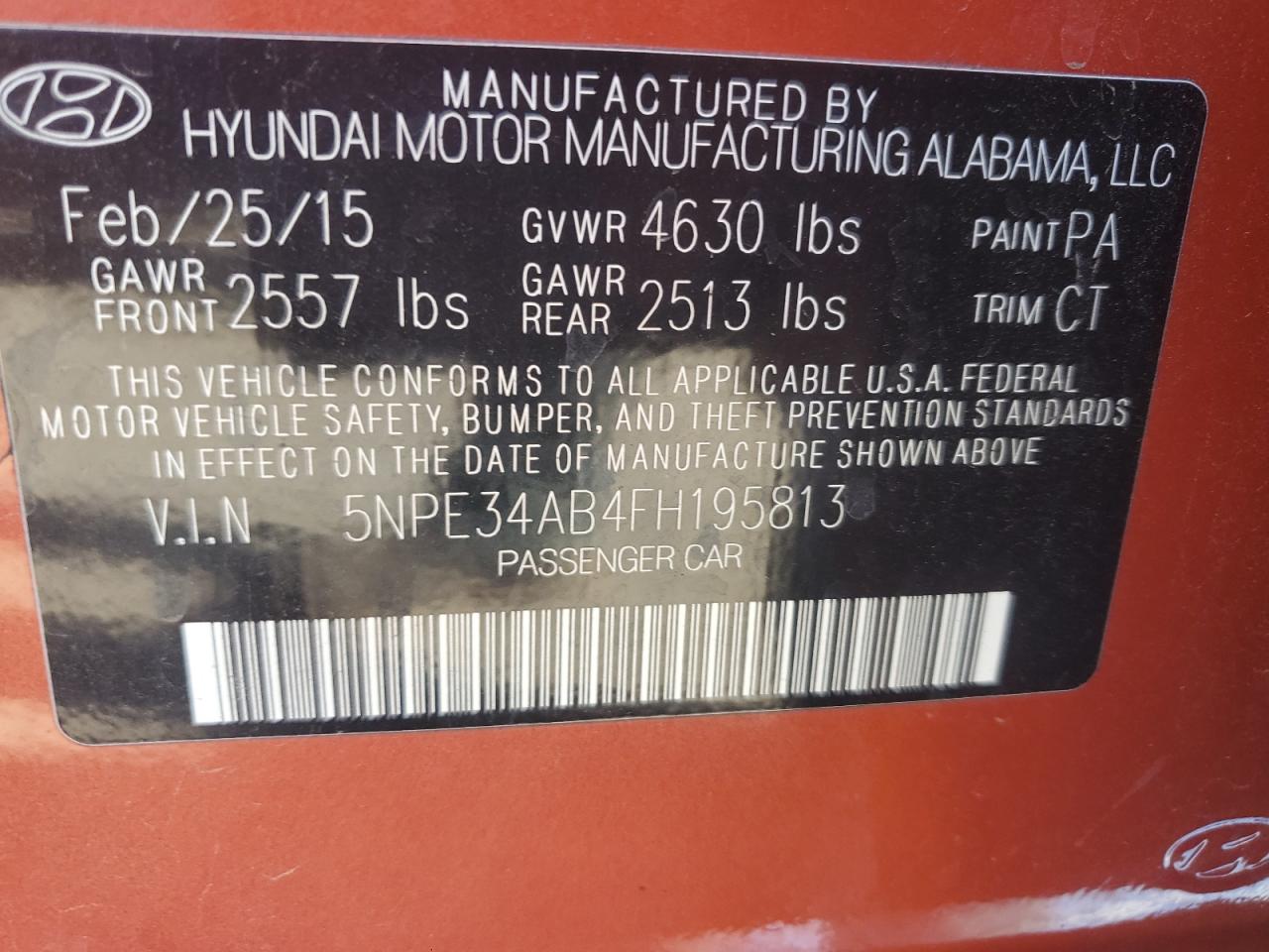 2015 Hyundai Sonata Sport VIN: 5NPE34AB4FH195813 Lot: 61453954