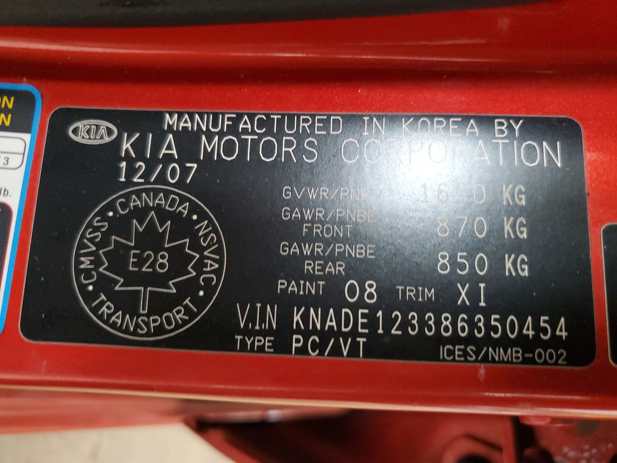 KNADE123386350454 2008 Kia Rio Base