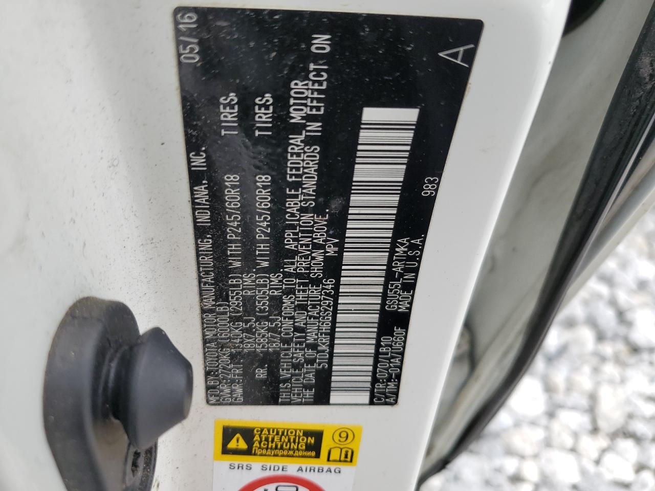 2016 Toyota Highlander Xle VIN: 5TDJKRFH6GS297346 Lot: 62388854