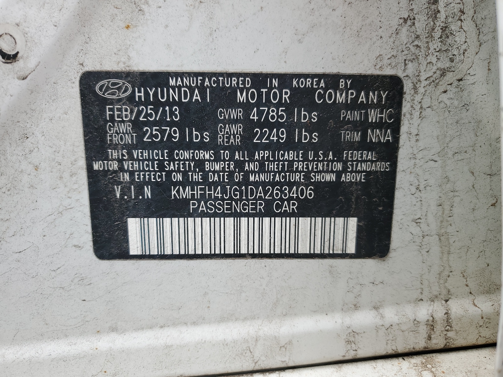 KMHFH4JG1DA263406 2013 Hyundai Azera Gls