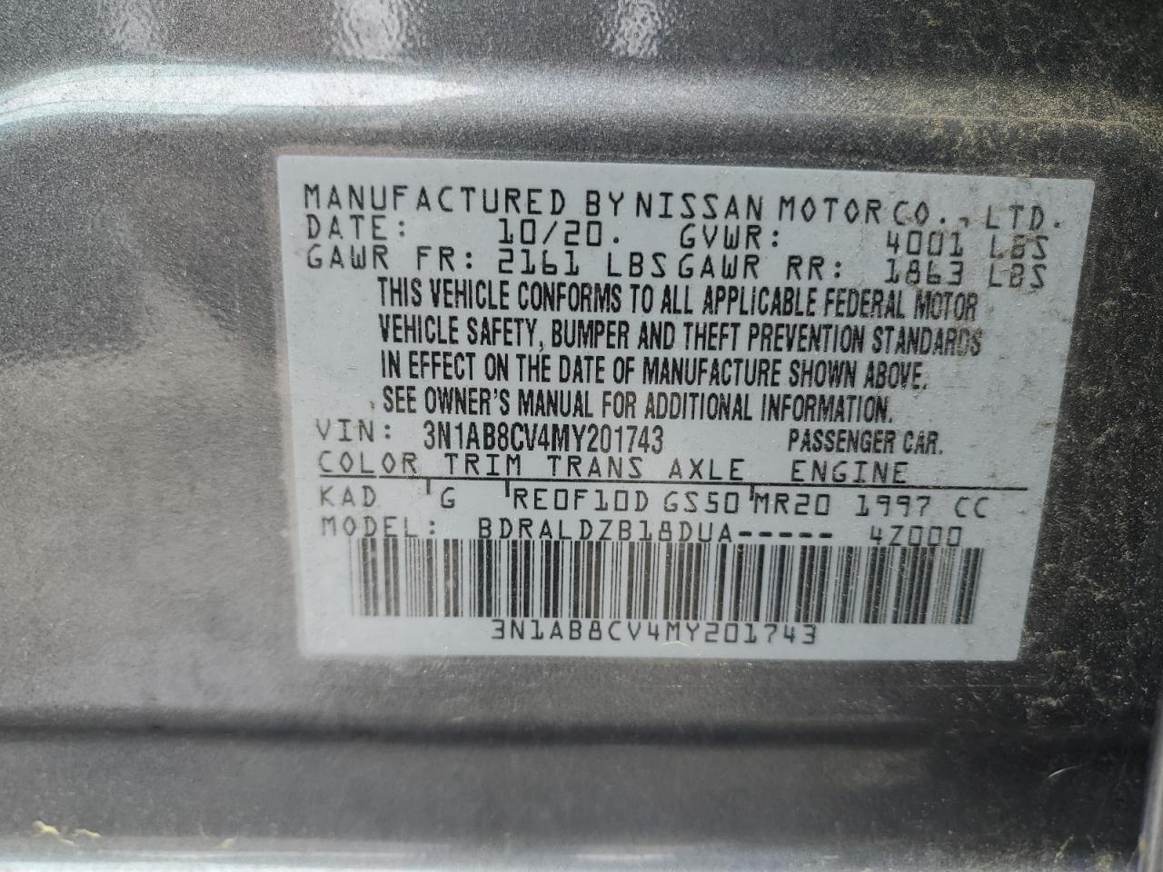 2021 Nissan Sentra Sv VIN: 3N1AB8CV4MY201743 Lot: 61891474